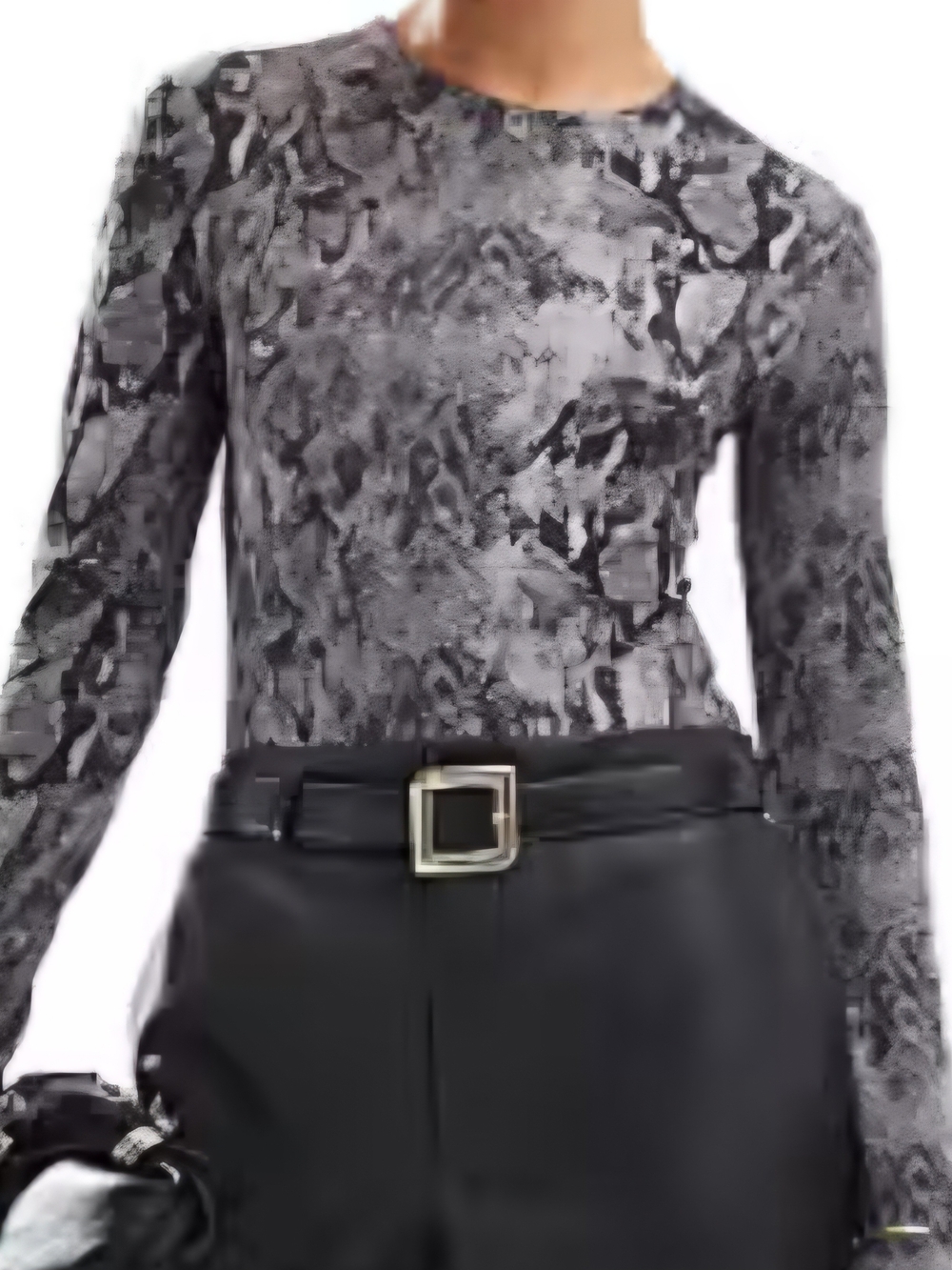 Grace Karin Black & Gray Snake-Print Long Sleeve Top